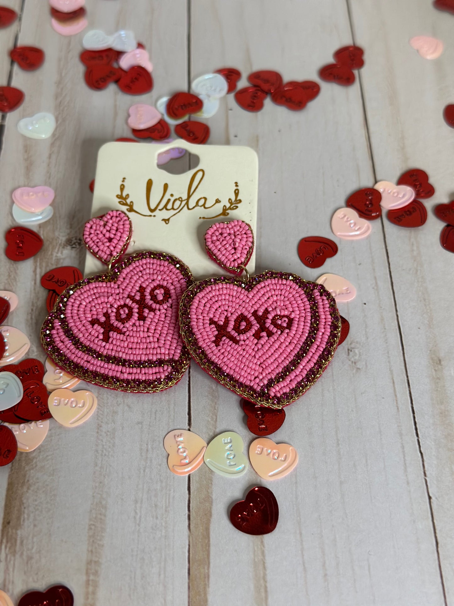 XOXO hot pink heart Valentines earrings